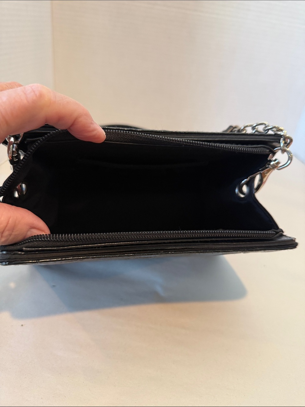 Miche Black Patent Crossbody Bag with Silver Hardware - Picture 4 of 9